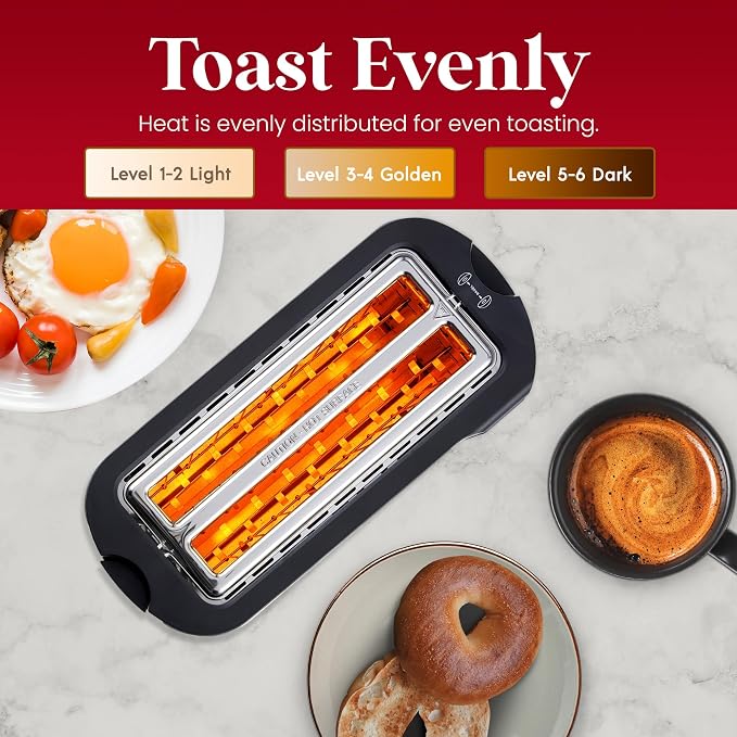 Elite Gourmet ECT5322 Long Slot 4 Slice Toaster, Countdown Timer, Bagel Function 6 Toast Setting, Defrost, Cancel Function, Built-in Warming Rack, Extra Wide Slots for Bagels Waffles, Stainless Steel