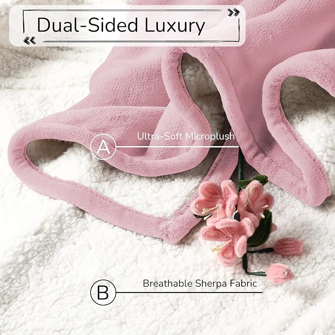 Electric Heated Blanket 84"x90" Queen Size, Dual-Sided Microplush Sherpa for Bedroom Couch Use, 4 Heat Settings & 10 Hours Auto Off Energy Saving, Dual Controller, Machine Washable - Light Pink