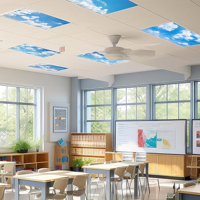 12 Pcs Fluorescent Light Covers with 120 Magnets Decorative for Classroom Ceiling Light 4 x 2 Feet Magnetic Light Covers Filter Easy Install for Office Hospitals Home Supplies(Blue Sky White Clouds)