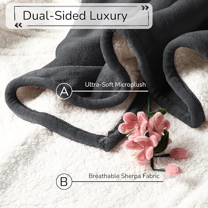 Electric Heated Blanket Twin Size 62"x84" – ETL Certified for Safe Overnight, 4 Heat Settings & 10H Auto Off, Dual-Sided Microplush Sherpa for Home Theater Night, Machine Washable – Iron Gray