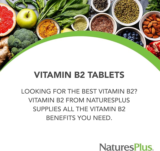 NaturesPlus Vitamine B2 100 mg - 90 comprimés - Soutient l'énergie, la santé immunitaire et des cheveux, une peau et des ongles éclatants - Protection antioxydante - Végétarien, sans gluten - 90 doses