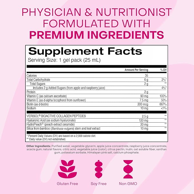 Healthycell Cheveux Peau & Ongles Éclatants - Complément Liquide Quotidien - Compléments Beauté avec Nutriments Hydratants & Vitamines Essentielles - Collagène, Biotine & Acide Hyaluronique - 30 Sachets de Gel