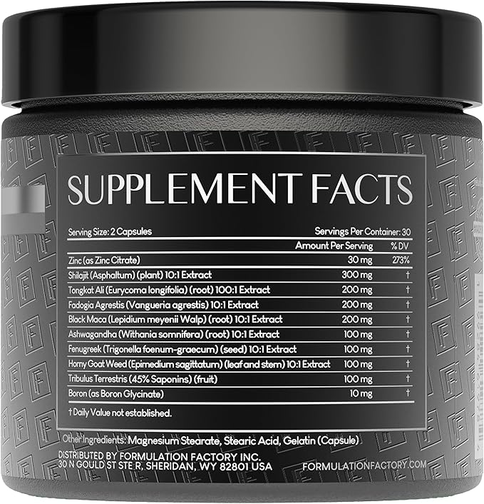 Formulation Factory Self Obsessed Masculine Vitality & Testosterone Support - 10-in-1 Complex with Shilajit, Tongkat Ali, & Fadogia Agrestis - Self Obsessed Starter 120 Capsules, 2 Month Supply