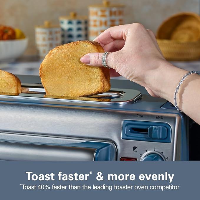 Hamilton Beach 2-in-1 Countertop Toaster Oven and Long Slot 2 Slice Toaster, 60 Minute Timer and Automatic Shut Off, Shade Selector, Kitchen Makeover Blue & Stainless Steel (31158)