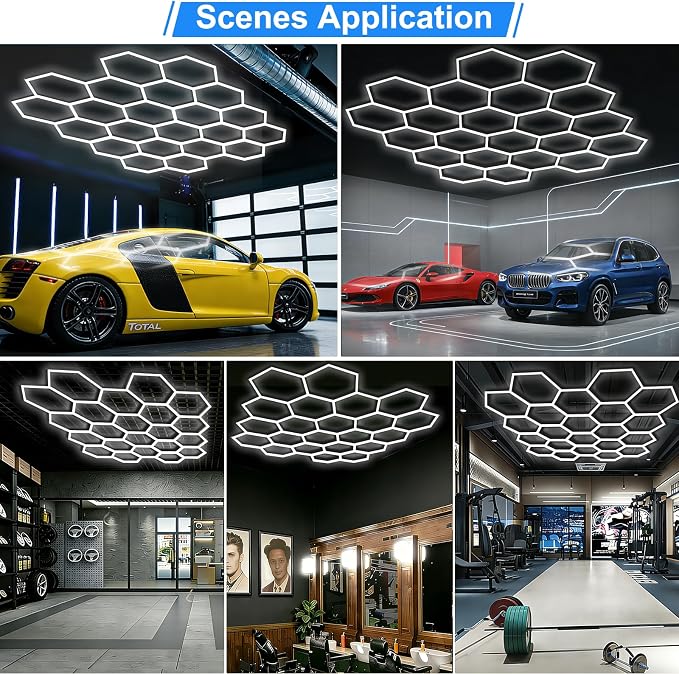 LZHOME Hexagon LED Garage Light: Super Bright 40000LM Honeycomb Garage Light, 22 Hex DIY Hexagon Led Lights for Gym Basement Hair Salon