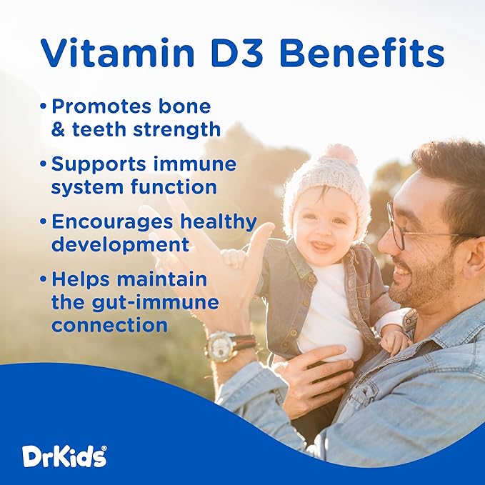 Dr. Kids Probiotic Vitamin D Drops – Supports Infant & Child Gut Health, Helps Reduce Gas, Colic & Fussiness, Baby Probiotic Drops with Vitamin D3, Pediatrician Recommended, Unflavored, 0.5 fl oz