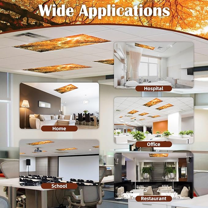 ANGSYLTH 8 Pcs Fluorescent Light Covers - 4 x 2 Feet Covers for Ceiling Lights, 8 x 10 Magnetic Light Filters for Classroom, Office, Hospitals (Autumn & Sunset)