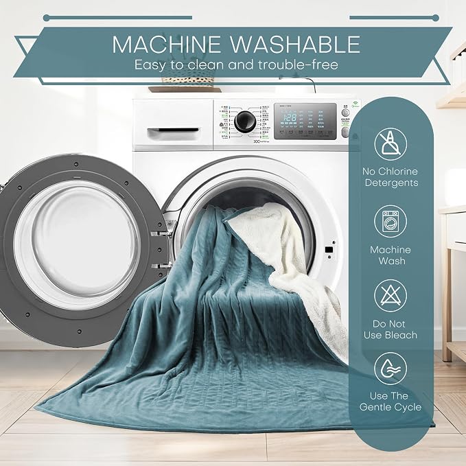 Electric Heated Blanket King Size 90"x100", Dual-Sided Coral Fleece & Sherpa Fabric, 4 Heat Settings & 10H Auto Off, Soft Warm for Home, Office, Bed, Couch, Machine Washable, Dual Control, Lake Green