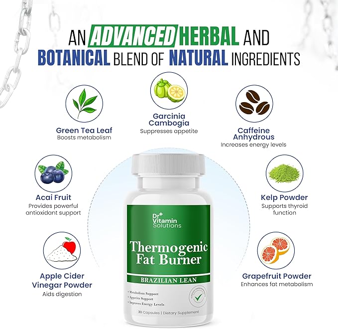 Thermogenic Fat Burner for Women and Men - Brazilian Lean Diet Pills | Appetite Suppressant & Metabolism Booster w/Green Tea, Garcinia, ACV | Belly Fat, Energy & Bloating Support, Non-GMO, Made in USA