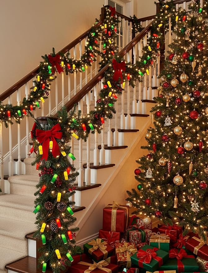 8.5Ft Multicolor Shotgun Shell String Lights Plug in, 10 LED Red Green Yellow Bullet Shape Lights, Connectable Hanging Bullets Lights for Patio Party Cinco de Mayo Mexican Fiesta Christmas Tree Decor