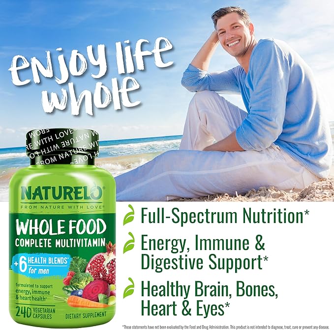 NATURELO Multivitamines pour Hommes - Multivitamines complètes pour hommes avec vitamines, minéraux - 240 capsules végétariennes pour l'énergie, la santé du cerveau, du cœur et des yeux* (Lot de 2)