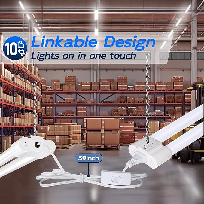 hykolity 6 Pack 4FT Linkable LED Shop Light, Utility Shop Light Fixture, 4400lm, 42W [250W Equivalent], 5000K Daylight Shop Lights for Garage, Hanging or Surface Mount, with Power Cord, ETL,White
