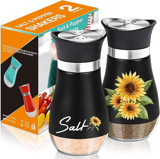 Black Sunflower Salt and Pepper Shakers Set - 4oz Farmhouse Kitchen Gadget and Accessories Sunflower Gifts for Decor Cooking Table,Housewarming,Thanksgiving,Christmas