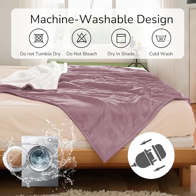 Electric Heated Blanket Twin Size 62"x84" – ETL Certified for Safe Overnight, 4 Heat Settings & 10H Auto Off, Dual-Sided Microplush Sherpa for Home Theater Night, Machine Washable – Berry