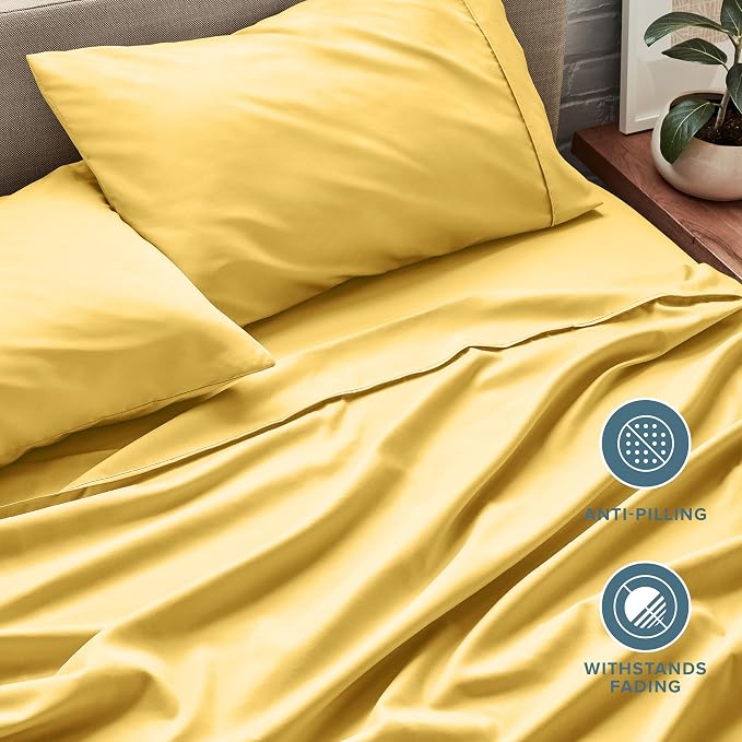 Bare Home Split Head Flex King Sheet Set - 1800 Ultra-Soft Microfiber Bed Sheets - Double Brushed - Deep Pockets - Easy Fit - 4 Piece Set - Bedding Sheets & Pillowcases (Lemon Drop)