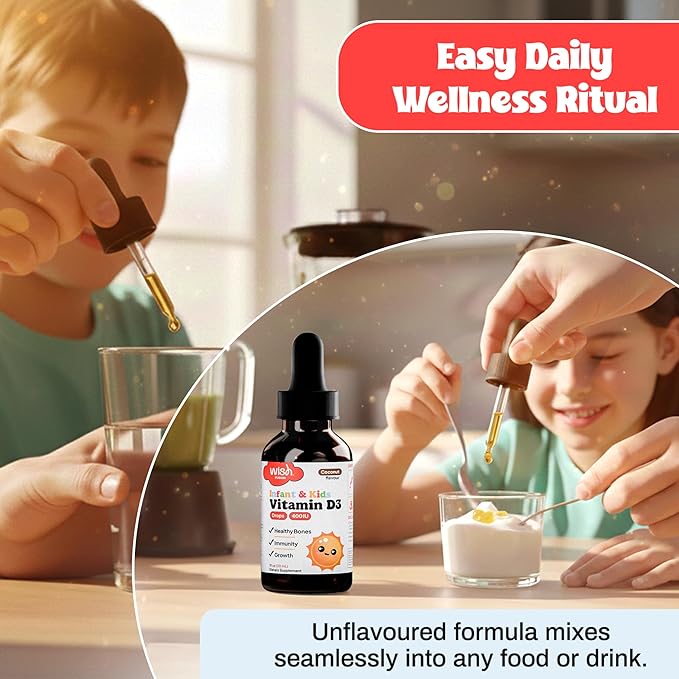 Kids Vitamin D Drops for Infants, Baby Vitamin D Drops for Bone Health, Immunity & Growth, Vitamin D3 Liquid Drops for Toddlers, Easy Absorption, 2 x 30ml Bottles
