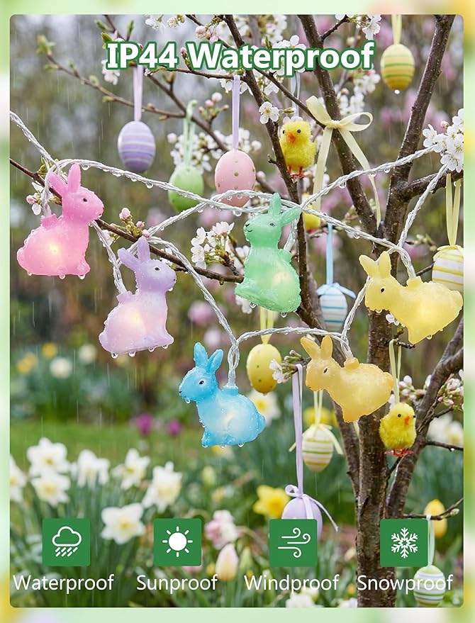 GOOTHY Easter Rabbit String Lights Plug in, Indoor Outdoor Easter Decorations Lights with 10 LED Colorful Bunny Light, Hanging Spring Pastel Bunny Lights for Party Garden Birthday Wedding Home Decor