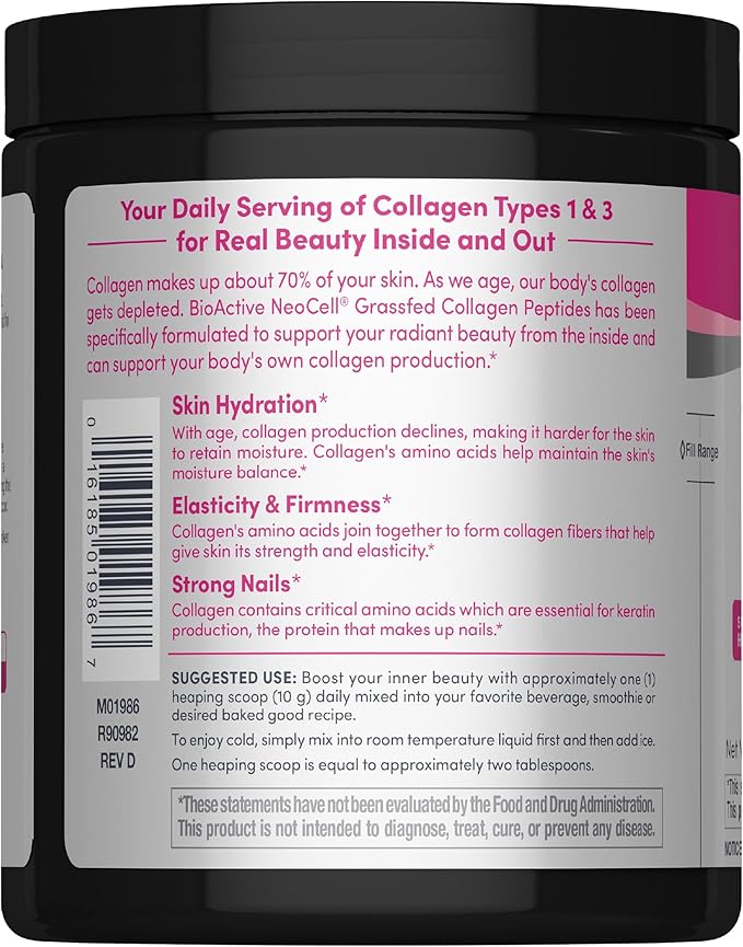 NeoCell Grassfed Collagen Peptides Powder | 7 oz | Unflavored | for Women and Men | Hair, Skin, & Nails