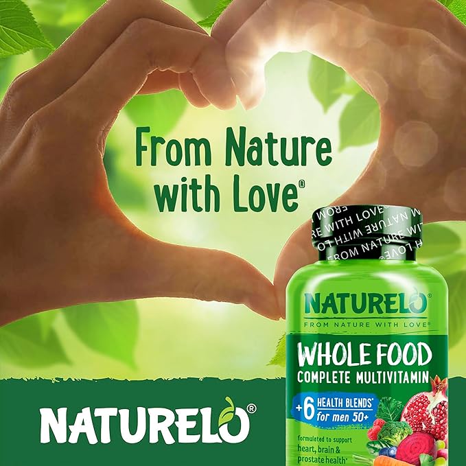 NATURELO ホールフードマルチビタミン 男性50歳以上用 - ビタミン、ミネラル、オーガニックハーブエキス配合 - ヴィーガン対応 - エネルギー、脳、心臓、目の健康をサポート - 240カプセル