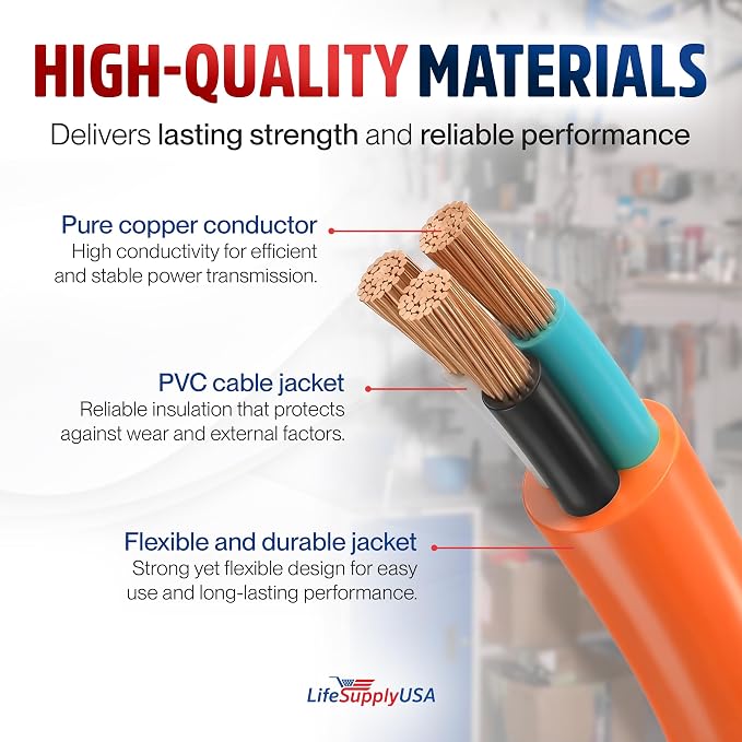 6ft Outdoor/Indoor Extension Cord 16/3 Gauge Heavy Duty 3 Prong SJTW, Waterproof, Flexible Cold-Resistant Long Power Cord,13A 125V 1625W, Orange by LifeSupplyUSA