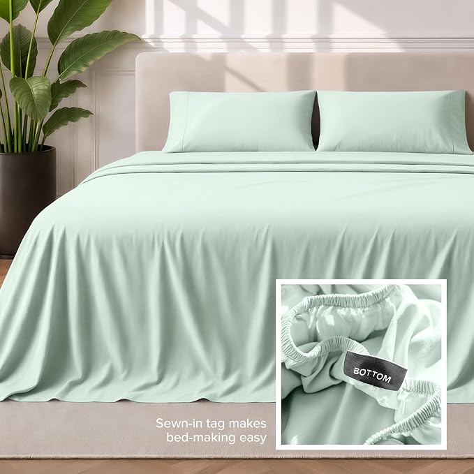 Bare Home Queen Sheet Set - 1800 Ultra-Soft Microfiber Queen Bed Sheets - Double Brushed - Deep Pockets - Easy Fit - 4 Piece Set - Bedding Sheets & Pillowcases (Queen, Spring Mint)