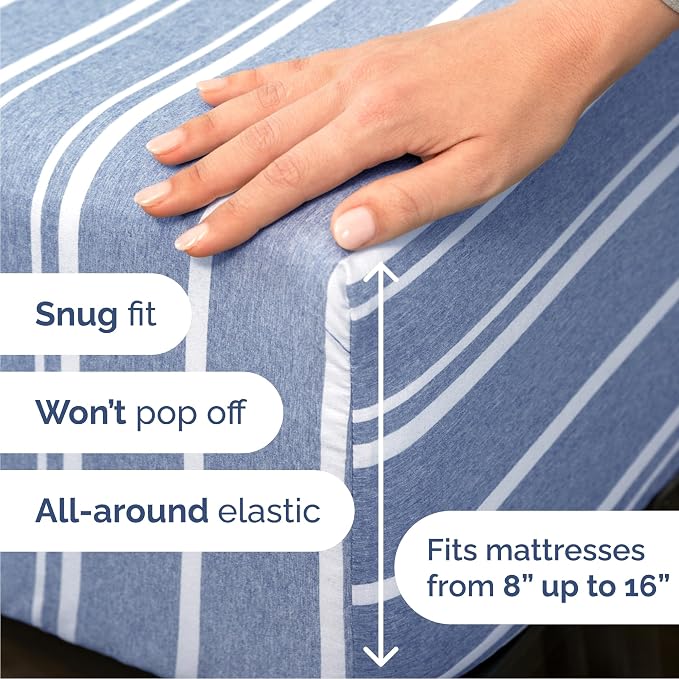 Cal King 6 Piece Sheet Set - Comfy Breathable & Cooling - Soft Hotel Luxury Bedding Set w/ 8-16 Inch Deep Pockets - 1 Flat & 1 Fitted Sheet & 4 Pillowcases - Wrinkle Free & Easy Care - Blue Stripes 3