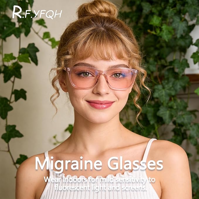 FL-Rose Tinted Blue Light Blocking Glasses for Migraine, Light Sensitivity, Photophobia & Fluorescent Glare JF6238