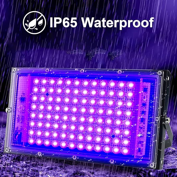 2 Pack 100W UV Black Light, IP65 Waterproof, Glow Party Light, Stage Lighting, Halloween, Body Paint, Fluorescent Poster, Neon Glow