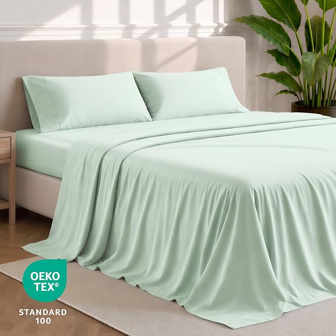 Bare Home Queen Sheet Set - 1800 Ultra-Soft Microfiber Queen Bed Sheets - Double Brushed - Deep Pockets - Easy Fit - 4 Piece Set - Bedding Sheets & Pillowcases (Queen, Spring Mint)