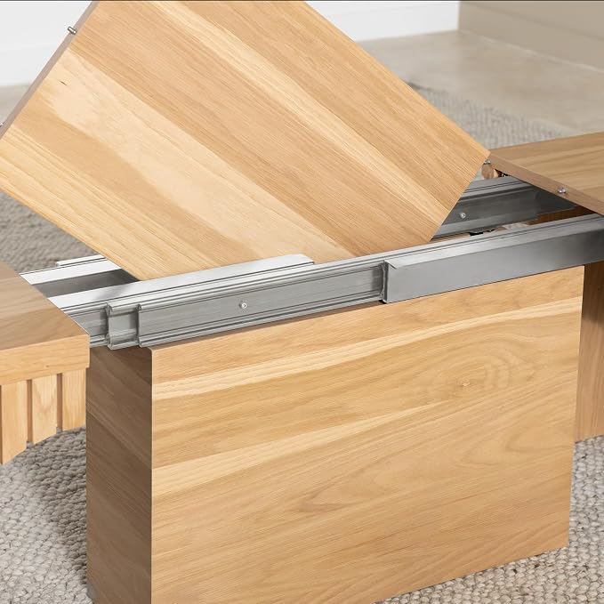 Transformer Table - Solid Wood Extendable Round Dining Table Set with Bench and Sideboard Storage, Seats 4-10, Expandable Round Dining Set, Natural (Table + Bench + Sideboard)