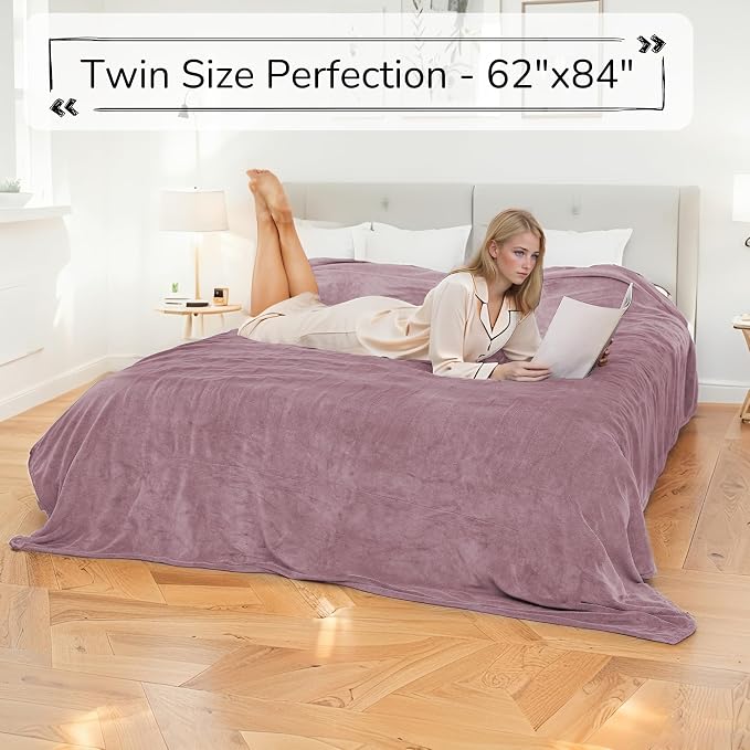 Electric Heated Blanket Twin Size 62"x84" – ETL Certified for Safe Overnight, 4 Heat Settings & 10H Auto Off, Dual-Sided Microplush Sherpa for Home Theater Night, Machine Washable – Berry