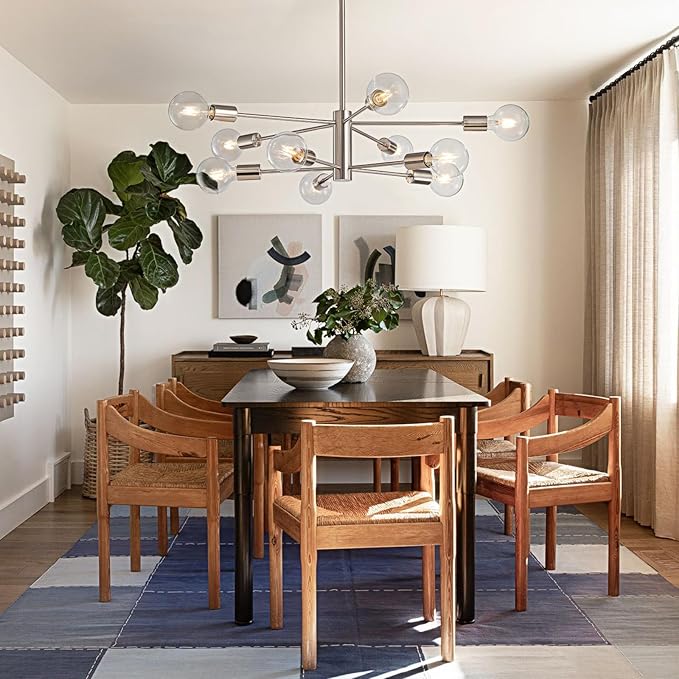 KAISITE Modern Chandelier Light Fixture Brushed Nickel Sputnik Chandelier 10-Light Farmhouse Chandelier for Dining Room Over Table Height Adjustable Kitchen Living Room Ceiling Hanging Light Fixture