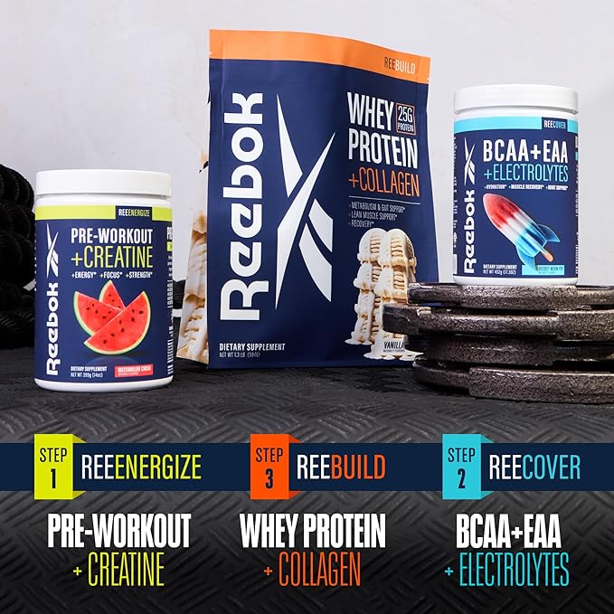Reebok REEcover Amino Acids + Electrolytes | 8g EAAs, 5g BCAAs, Hydration Matrix | Muscle Recovery, Strength | Post-Workout Support | 30 Servings | Rocket Moon Pop