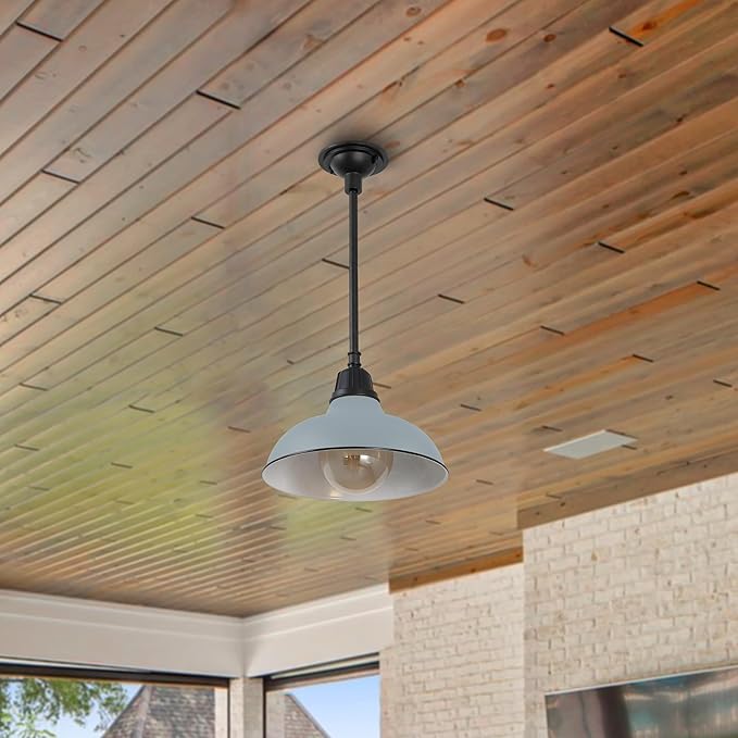 JONATHAN Y 12.25" Matte Silver 1-Light Blue Farmhouse Indoor/Outdoor LED Pendant Iron Hanging Light, and Black Metal Shade, Rustic Ceiling Lamp for Kitchen Island, LED Bulb Included (JYL7611K)