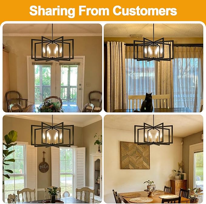 25"-61" Height Adjustable Modern Black and Gold Chandelier for Dining Room, No Assembly Required Dining Room Light Fixture Over Table, Industrial Metal Pendant Lights Fixture for Kitchen Island
