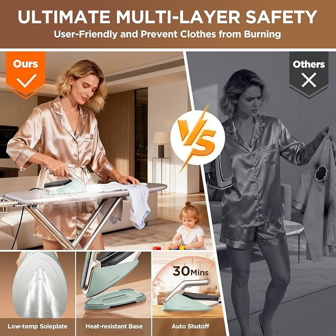Newbealer Steam Generator Iron, 1500W Turbo Steamer for Clothes (Green) | 2 Bar Steam Pressure Clothes Iron, 4 Steam & 4 Dry Heat Modes, Fast Heat-Up, 350ml Detachable Tank, Auto-Off, Self-Cleaning