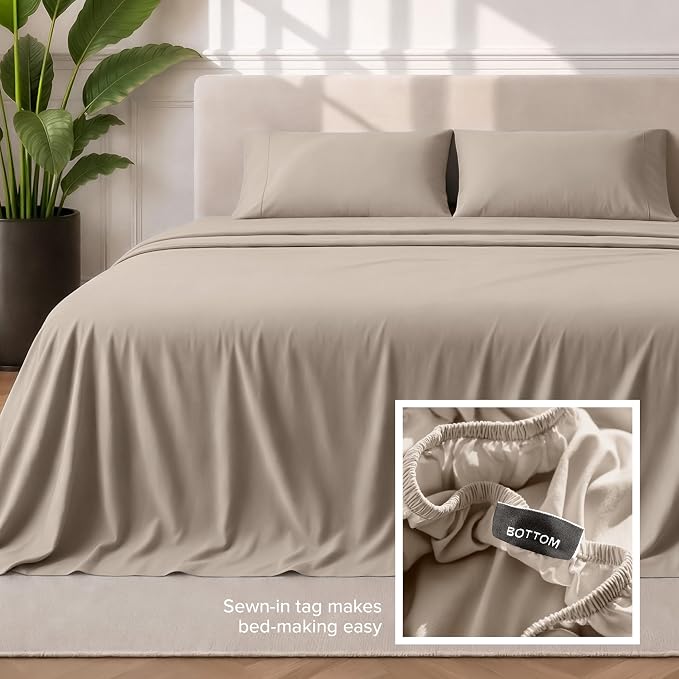 Bare Home King Sheet Set - 1800 Ultra-Soft Microfiber King Bed Sheets - Double Brushed - Deep Pockets - Easy Fit - 4 Piece Set - Bedding Sheets & Pillowcases (King, Pebble)