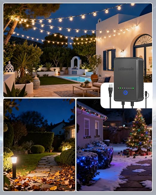 150W Low Voltage Landscape Transformer, Weatherproof Outdoor Low Voltage Transformer, 120V AC to 12V DC, Landscape Lighting Transformer with Timer and Photocell Sensor, ETL Listed A04LT06