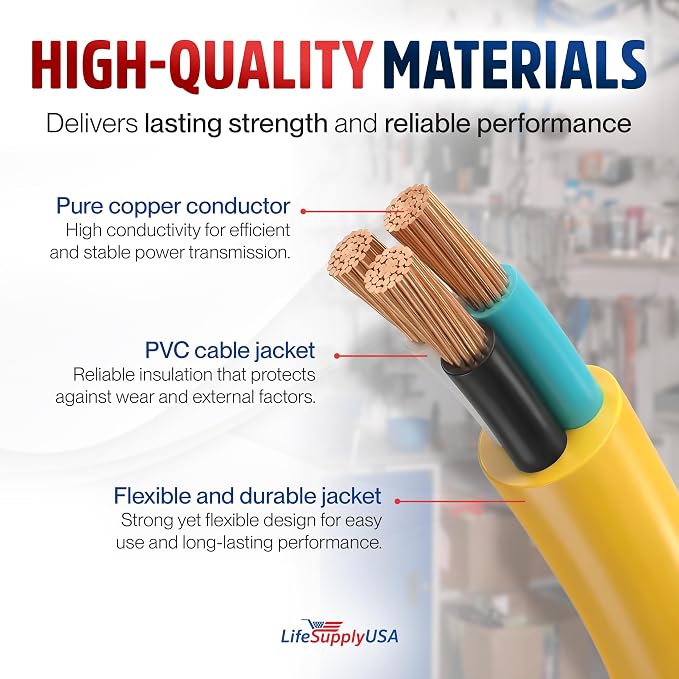 10ft Outdoor/Indoor Extension Cord 12/3 Gauge Extra Heavy Duty 3 Prong SJTW, Waterproof, Flexible Cold-Resistant Long Power Cord,15A 125V 1875W, Yellow by LifeSupplyUSA
