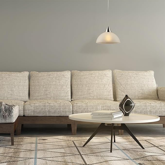 Globe Electric 64413 1-Light Plug-in Pendant, Brushed Steel, Frosted White Shade, 15ft Clear Cord, in-Line On/Off Switch, E26 Base Socket, Kitchen Island, Café, Hanging Light, Bulb Not Included
