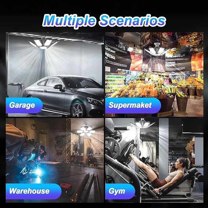 6 Pack 220W Garage Light Ceiling Led Deformable LED Shop Lights for Workshop E26 E27 Screw in Garage