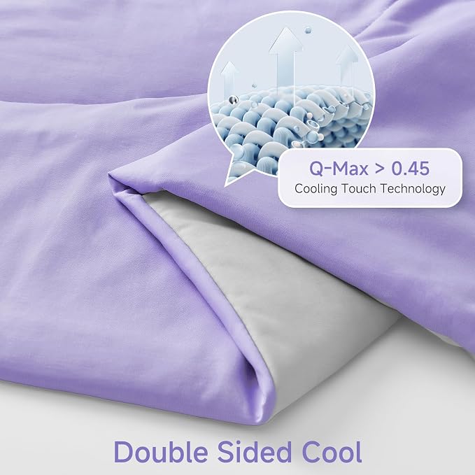 HOMFINE Cooling Comforter for Hot Sleepers - Both Sides Q-Max>0.45 Arc-Chill Cooling Fiber for All-Season, Breathable Soft Keep Cool Summer Blanket for Bed Couch Sofa, Purple, Twin