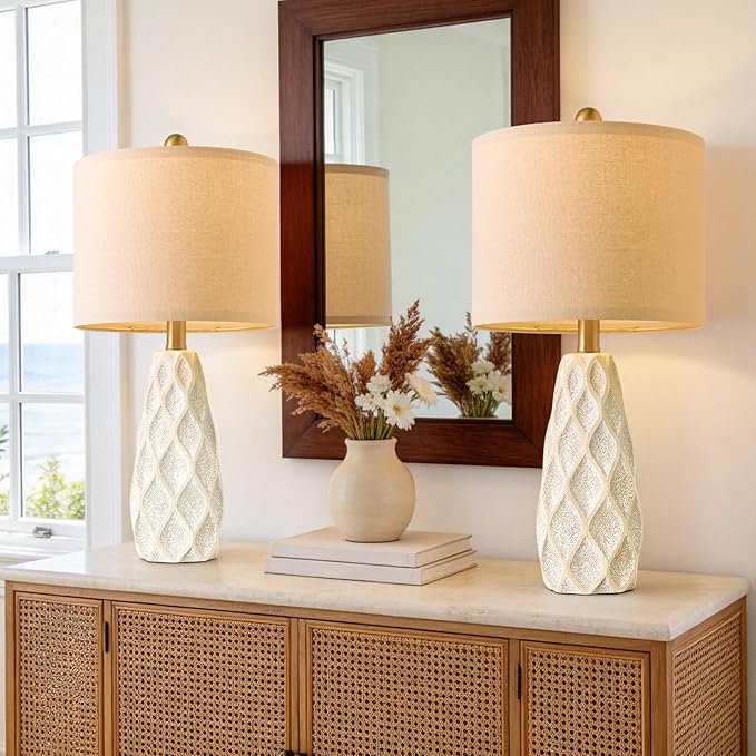 20.75" Small Table Lamps for Living Room Bedroom Lamps Set of 2 Ceramic Modern Boho Bedside Lamps Night Stands Farmhouse Vintage Nightstand Lamp Reading Light Home Office Dorm Desk Deco Gifts, White