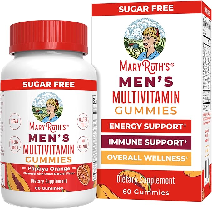 Gummies Multivitaminées MaryRuth's pour Hommes | Vitamines A, C, D, E, B6, B12, Biotine, Zinc | Métabolisme Énergétique | Immunité | Santé des Os | Santé Cellulaire | Végan | Sans OGM | Sans Gluten et sans Sucre | 60 Unités