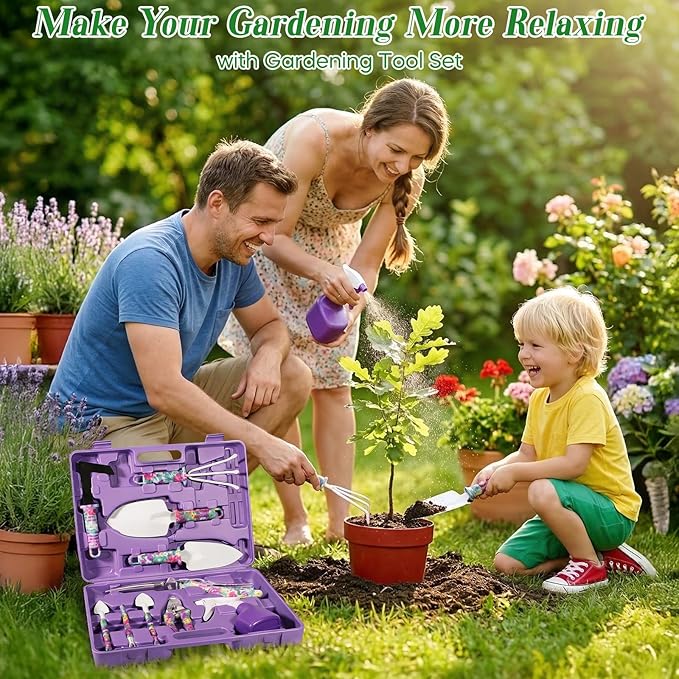 Gardening Gifts for Women, Gardening Tools for Mom Grandma Wife, 10 Pcs Garden Supplies mit Protable Case, Ergonomic Handle Trowel Rake Weeder Pruner Shears Sprayer Present Purple