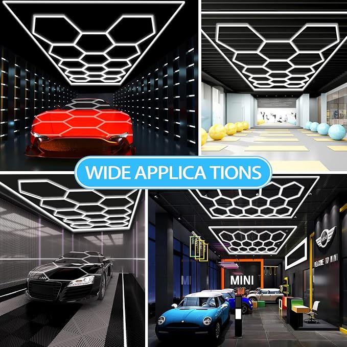 LZHOME Updated Bigger Size Hexagon LED Garage Light: Ultra-Bright Hex Ceiling Lights, Hexagon led Lights for Garage Warehouse Workshop Gym Basement