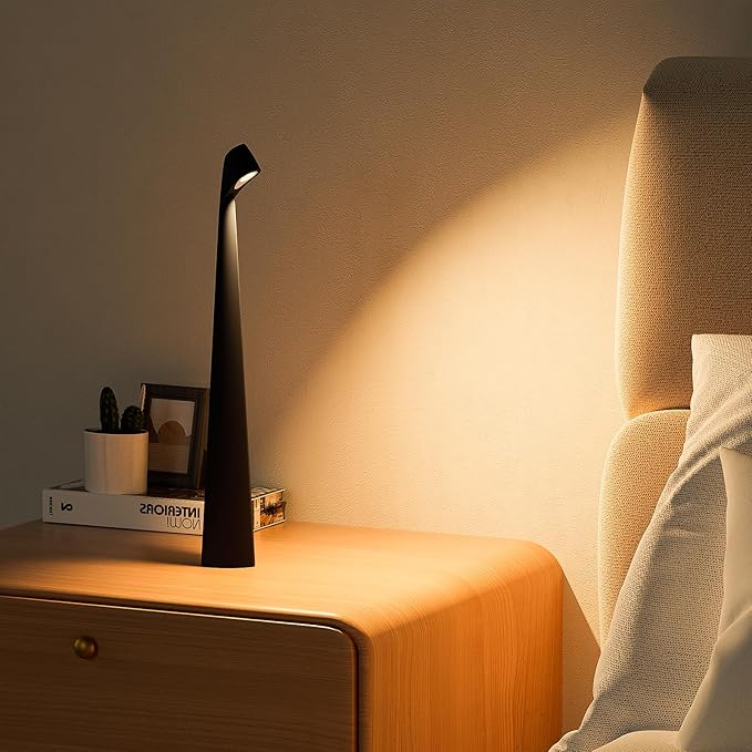 HAPYGI Portable Cordless LED Desk Lamp,Rechargeable Wireless Table Lamp, 3-Level Brightness, Patio Table Lamp, Bedside Night Light, Dining Room Ambient Light, Reading Light (Black)