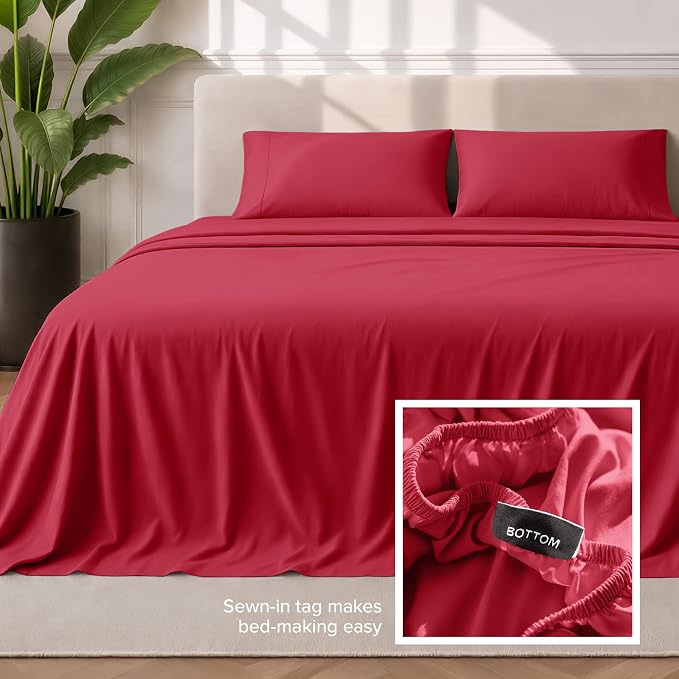 Bare Home Twin XL Sheet Set - 1800 Ultra-Soft Microfiber Twin Extra Long Bed Sheets - Double Brushed - Deep Pockets - Easy Fit - 3 Piece Set - Bedding Sheets & Pillowcases (Twin XL, Red)