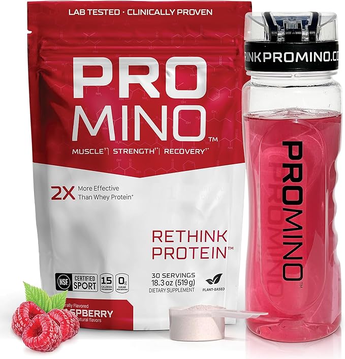 Promino® Essential Amino Acid Muscle Drink – 2X More Effective Than Whey – NSF Certified for Sport – Sugar-Free Recovery Fuel – Raspberry, 30 Servings