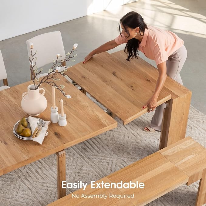 Transformer Table - Solid Wood Extendable Dining Table, Seats 2-12, Expandable Dining Room Table, Space-Saving Furniture, Kitchen and Dining Room Furniture (Natural, Table + Bench)